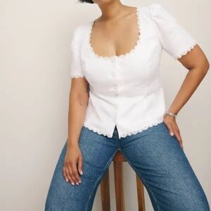 Reformation Anabella Linen Top Es White - Size 16